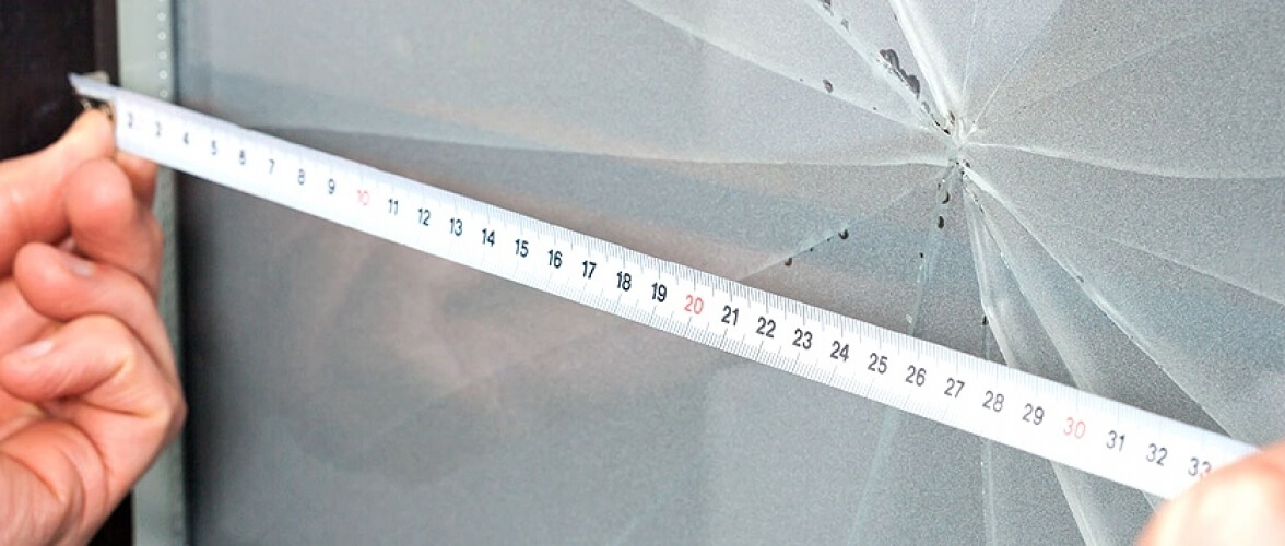 Unbreakable Glass Home Slider Broken Glass Measured with Tape Measure